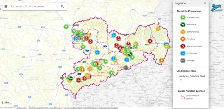 Übersichtskarte Veranstaltungen Sächsische Energietage