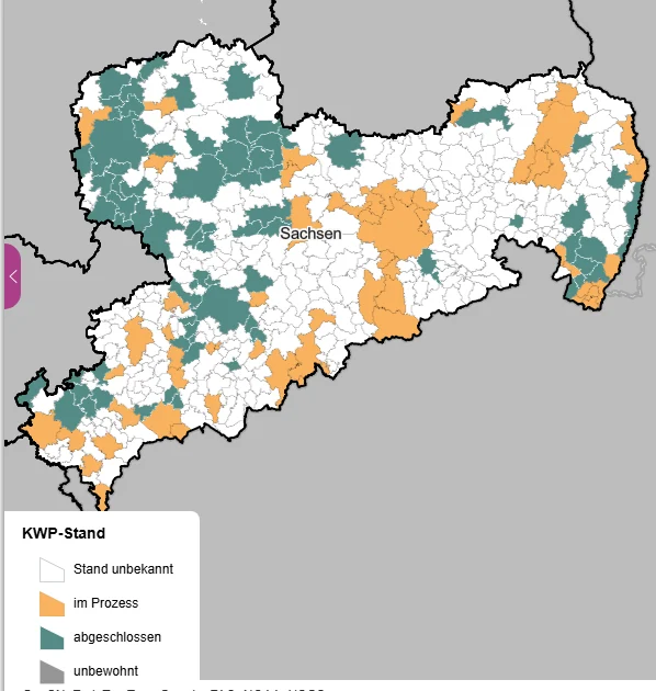 Stand der Kommmunalen Wärmeplanung in Sachsen (12.08.2026)