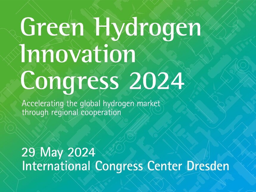 Text Green Hydrogen Innovation Congress 2024 auf blau grünem Hintergrund